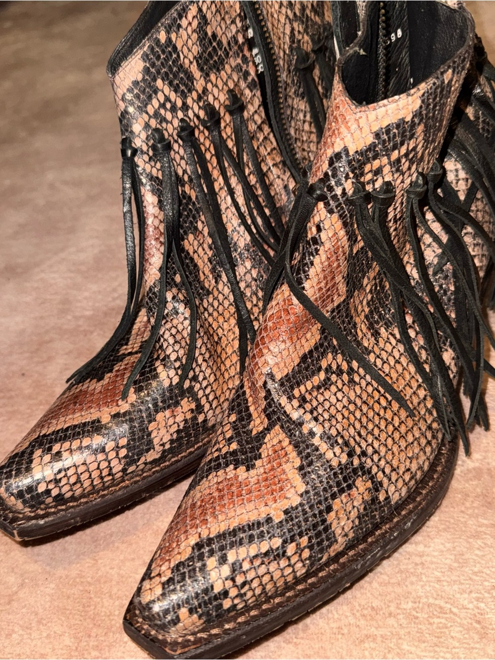 Tony Lama Anahi Snip Toe Booties Fringe Snake Print Snakeskin 7.5 - Picture 6 of 6